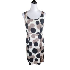 Ann Taylor White Mini Dress with Black and Taupe Polka Dots